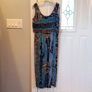 Marshall-Rousso blue multicolored/beaded dress.  16" slit from bottom of dress